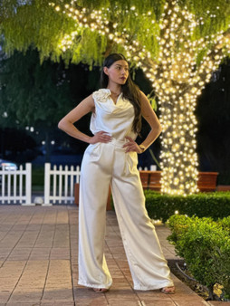 Satin Wide Leg Pants & Flower Sleeveless Top Set​