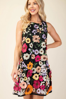 3D Floral Embroidered Sleeveless Mini Dress