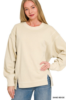 Zenana Pigment Dye Exposed-seam Fleece Sweatshirt