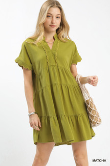 Umgee Linen Mini Dress with Scallop Trim
