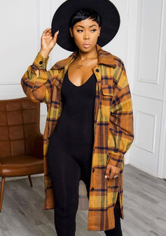 Women Plaid Print Button Jacket