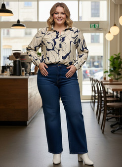 Rust Abstract Print Button-Up Shirt​​​