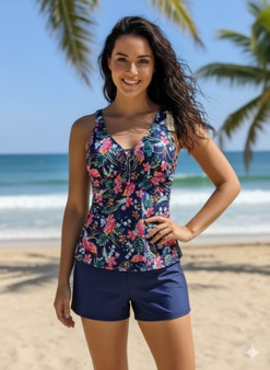 Tankini Floral Navy Boy Short