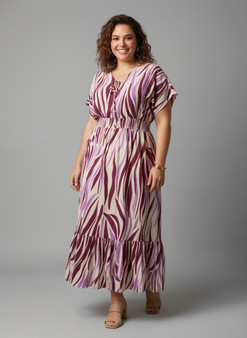 Zebra Print Smocked Waist Tiered Midi Dress​​