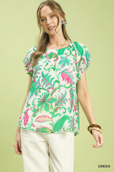 Umgee Tropical Paisley Puff Sleeve Blouse