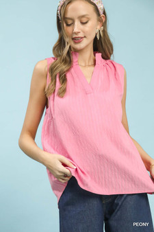 Umgee Sleeveless Textured Notch Neck Top
