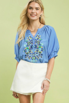Umgee Embroidered Puff Sleeve Blouse