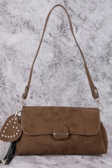 Fame Heart And Tassel Accent Suede Shoulder Bag
