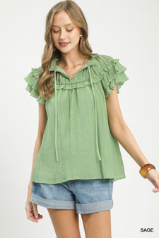 Umgee Ruffled Flutter Sleeve Textured Blouse