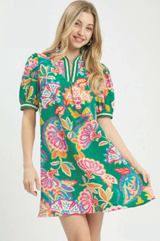 Umgee Jacquard Paisley Print Puff Sleeve Tunic Dress