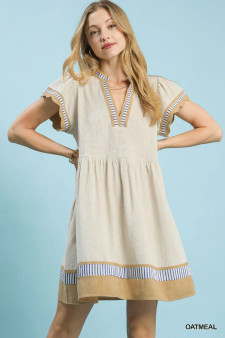 Umgee Linen Color Block Flutter Sleeve Dress