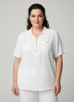 Zip-Front Collared Utility Knit Top​​​