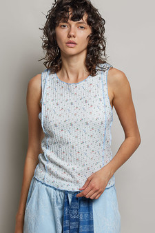 POL Seam detail Floral Round Neck Ribbed Tank
