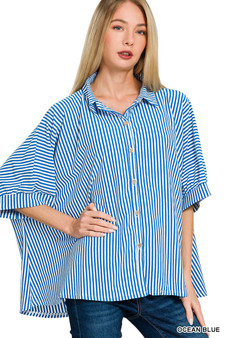 Zenana Oversized Stripe Button Down Shirt