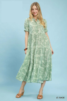 Umgee Paisley Print Tiered Midi Dress