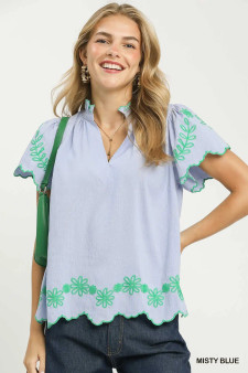 Umgee Embroidered Scallop Top