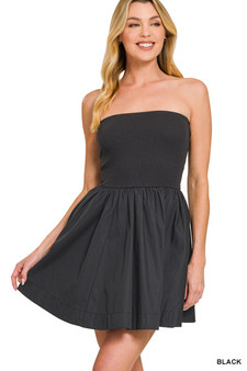 Zenana Combined Knit Tube Top Flare Mini Dress
