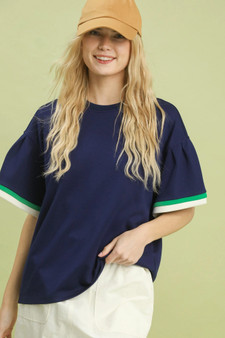 Umgee Contrast Trim Bell Sleeve Top