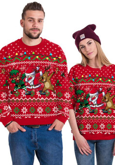 Christmas Couples  Fall Digital Print Christmas Round Neck Hoodies Top