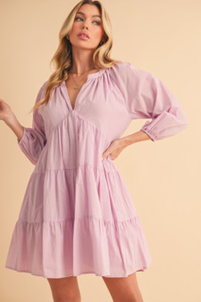 Aemi + Co Notched Balloon Sleeve Tiered Mini Dress