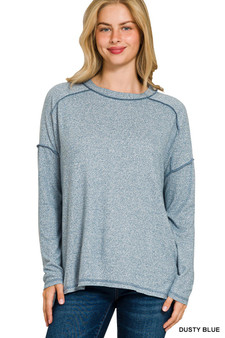 Zenana Full Size Melange Hacci Exposed Seam Hi-low Tee Plus Size