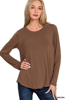 Zenana Flowy Round Hem Rayon Long Sleeve Top