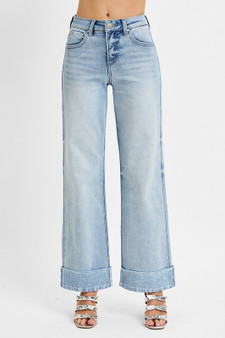 RISEN Full Size Tummy Control High Rise Ankle Wide Cuffed Jeans Plus Size