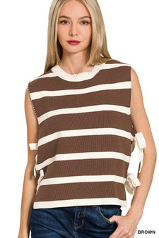 Zenana Side Tie Stripe Sweater Vest