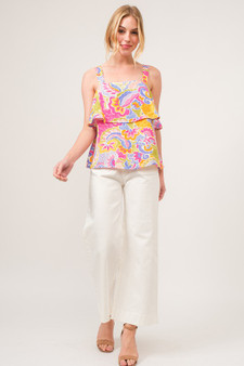 And The Why Square Neck Tiered Paisley Printed Top