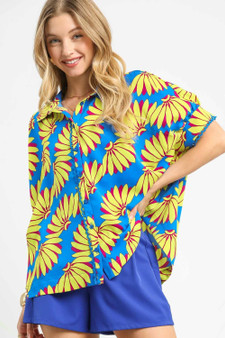 Umgee Printed Button-Up Relaxed Shirt
