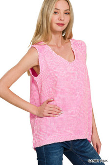 Zenana Double Gauze Raw Edge Acid Washed Tank