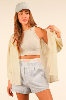 VERY J Full Size Dolman Sleeve Button Down Gauze Shirt Plus Size