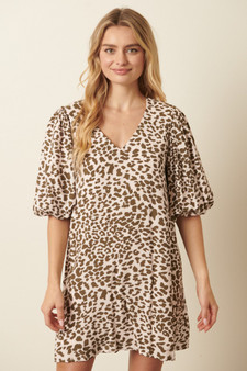 Mittoshop Animal Print Puff Sleeve Mini Dress