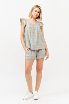 And The Why Plaid Print Smocked Detail Casual Shorts