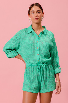 SO ME Textured Knit Button Front Romper