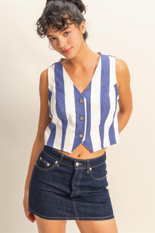 HYFVE Woven Striped V-Neck Button Down Vest