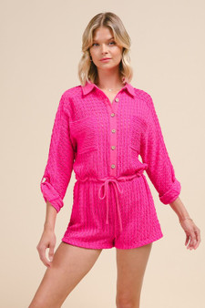 SO ME Textured Knit Button Front Romper