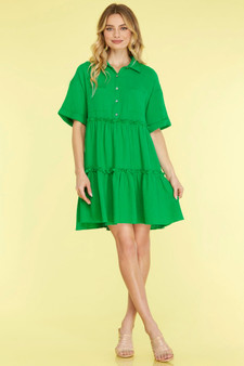 She + Sky Full Size Button Front Frill Tiered Mini Dress Plus Size