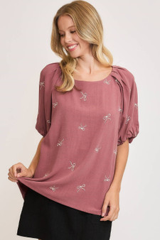 Umgee Full Size Linen Blend Ribbon Embroidered Top Plus Size