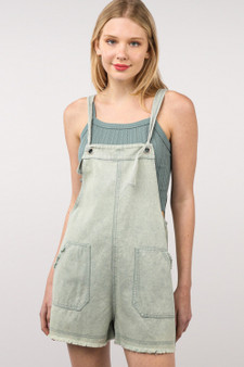 VERY J Washed Frayed Hem Denim Overall