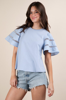 VERY J Lace Trim Sleeve Top