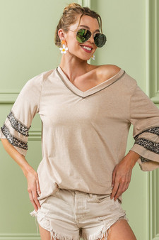 BiBi Triblend Knit Top with Leopard Band Detail