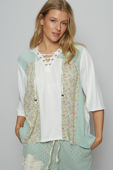 POL Lace-Up Hooded T-Shirt with Paisley Panel Detail