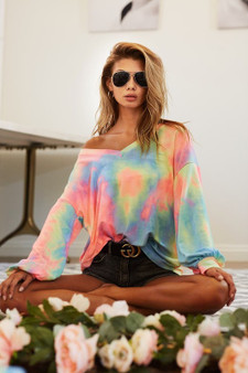 BiBi Tie Dye French Terry V Neck Top