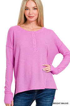Zenana Waffle Thumb Hole Cuffs Henley Tee