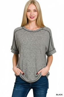 Zenana Full Size Soft Melange Hacci Short Sleeve Hi-low Tee Plus Size