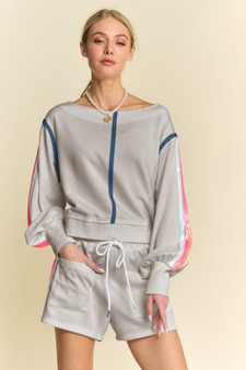 Davi & Dani Sequin Stripe Long Sleeve Top And Short Pants Set