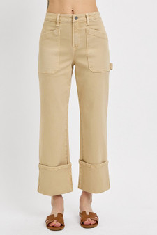 RISEN Full Size High Rise Wide Straight Cuffed Patch Jeans Plus Size