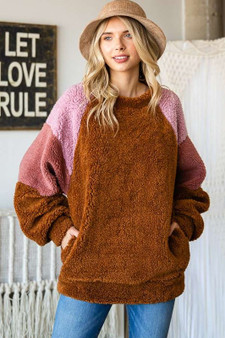 Culture Code Color Block Faux Fur Raglan Sleeve Sweatshirt