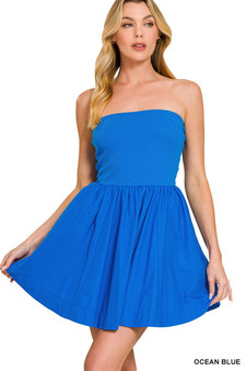 Zenana Combined Knit Tube Top Flare Mini Dress